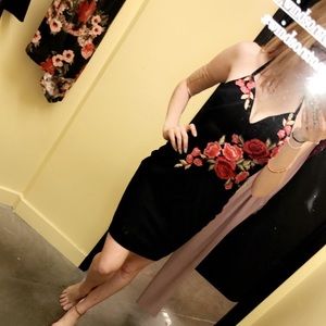 black and red rose tight dress